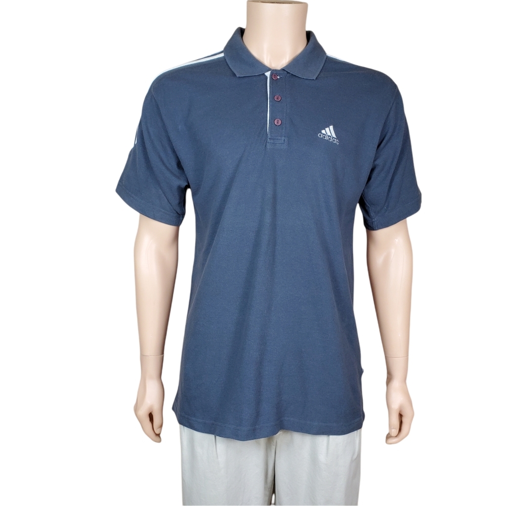 👇 Adidas Men Polo L Gray White Athleisure Stripes